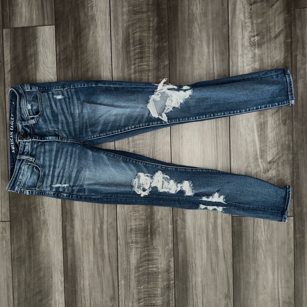 American Eagle Outfitters Blue Skinny Jeans with Distressing